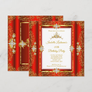 Invitation Tiara Red Damask Gold White Anniversaire Party