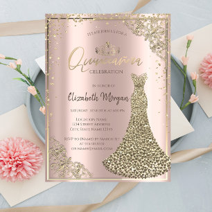Invitation Tiara, Robe de Diamants, Rose Gold Quinceañera
