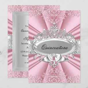 Invitation Tiara rose/argent & Damask Quinceanera 15ème Parti