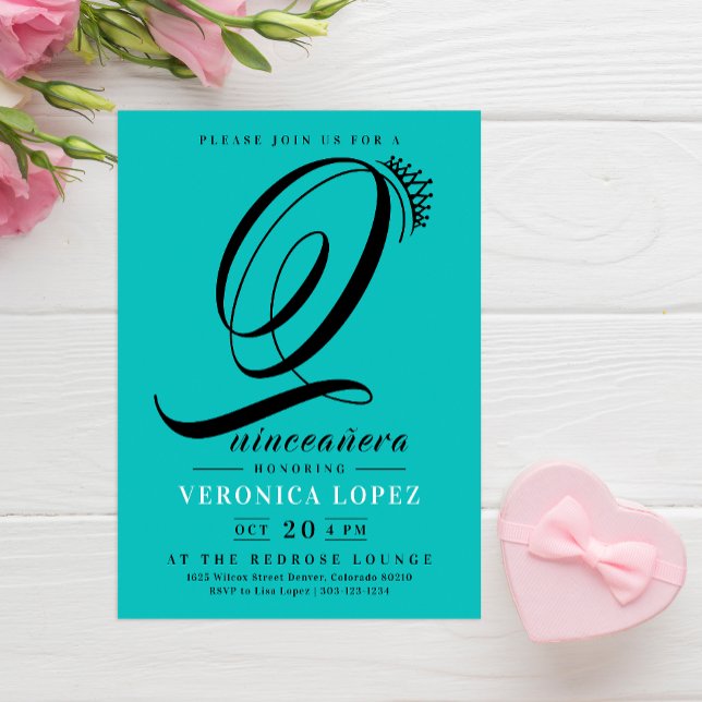 Invitation Tiara Turquoise moderne 15ème Quinceañera Party (Créateur téléchargé)