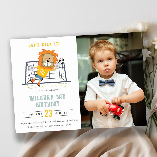 Invitation Ticker Lion Goalkeeper Soccer Photo Anniversaire (Créateur téléchargé)