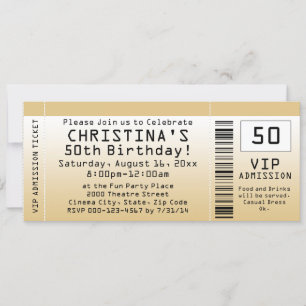 Invitation Ticket d'anniversaire personnalisé Soft Gold