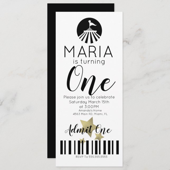 Invitation Ticket de fête d'anniversaire du premier anniversa (Devant / Derrière)
