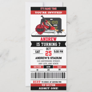 Invitation Ticket de jeu de hockey personnalisé fête d'annive