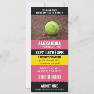Invitation Ticket de Softball Rose Fête d'Anniversaire