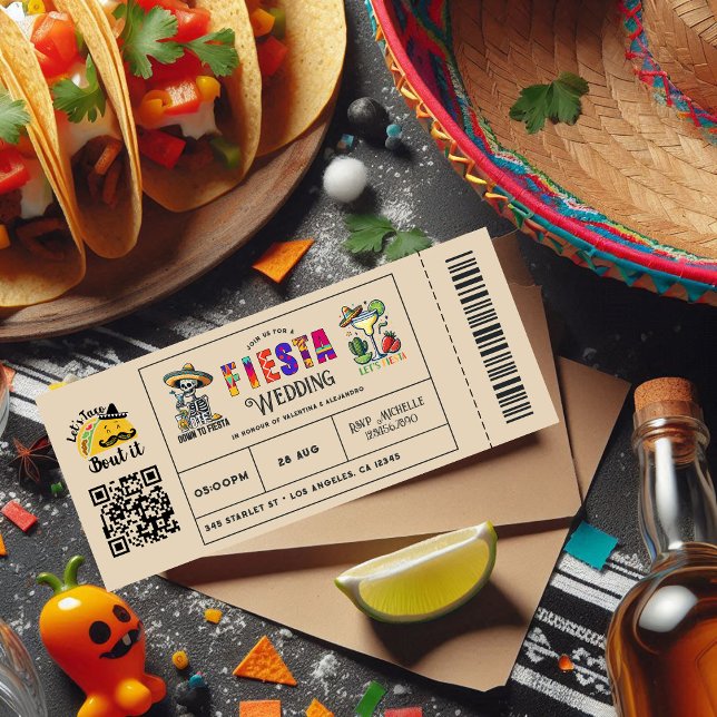 Invitation Ticket Mariage mexicain Fiesta : "Taco Bout It" ("Let's Taco Bout It" Mexican Fiesta Wedding Ticket Invitation)