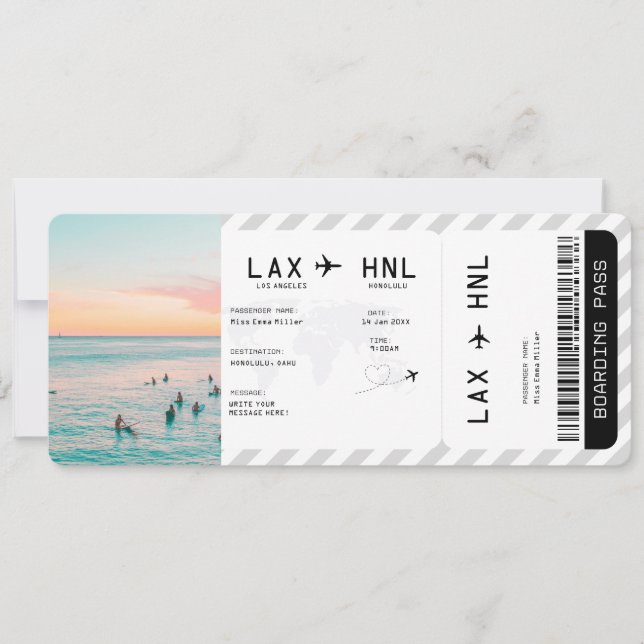 Invitation Ticket Plane Surprise Trip Travel Boarding Pass (Devant)