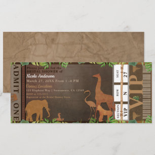 Invitation Ticket pour une Baby Shower Safari Jungle Marron M