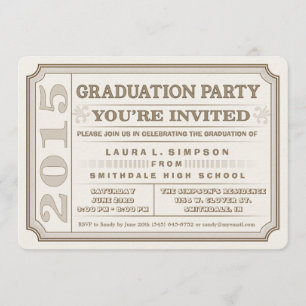 Invitation Ticket Style 2015 Brown Graduation Party Invitatio