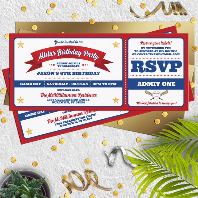 Invitation Ticket Style Baseball Birthday Party (Créateur téléchargé)