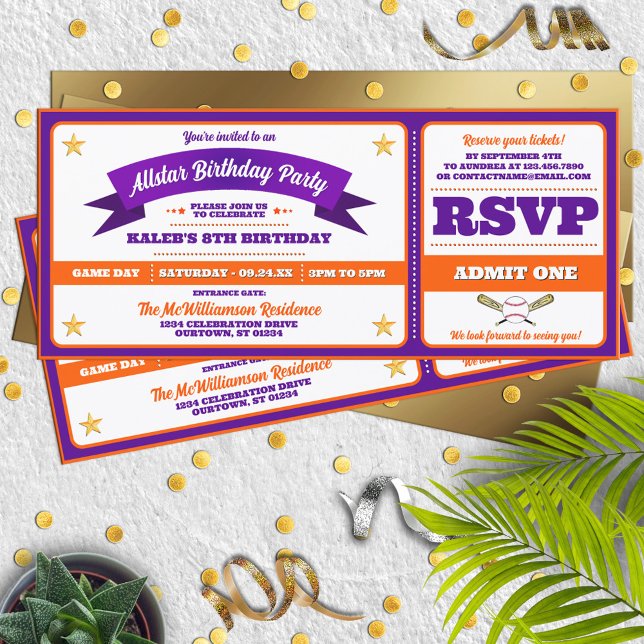 Invitation Ticket Style Baseball Birthday Party (Créateur téléchargé)