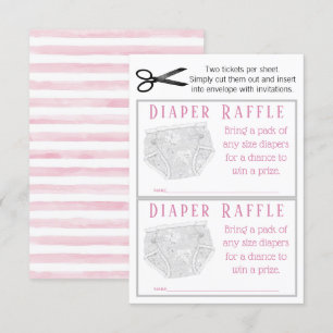 Invitation Tickets Raffle pour fille à couche rose gris