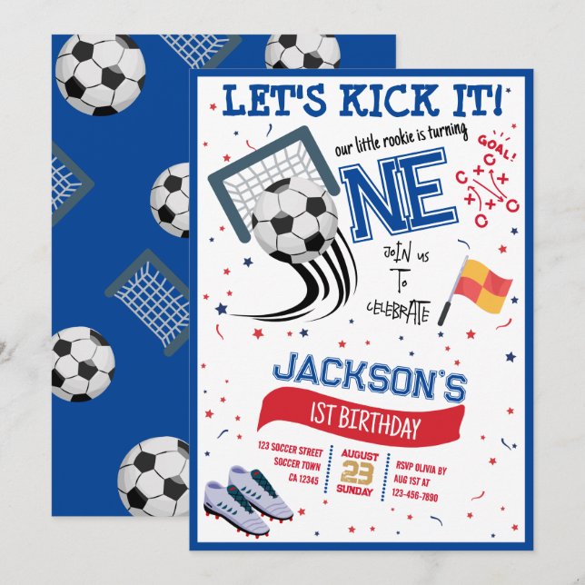 Invitation Tickons It Little Rookie Soccer 1er anniversaire (Devant / Derrière)