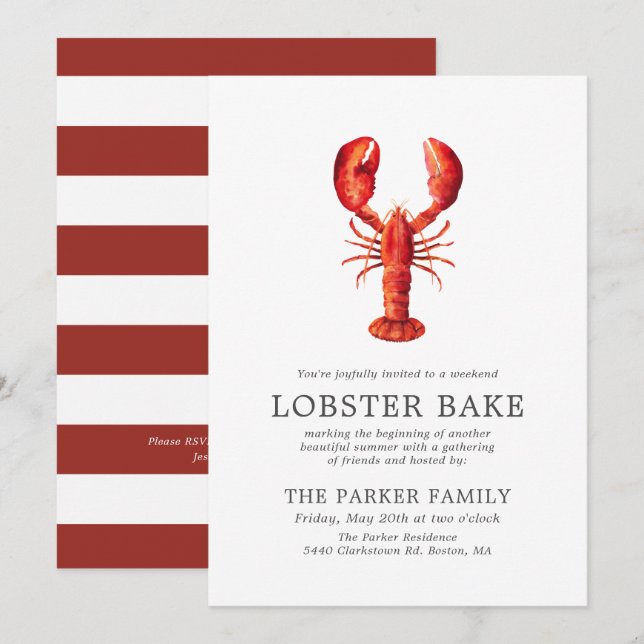 Invitation Tide rouge| Gâteau de homard rayé (Devant / Derrière)
