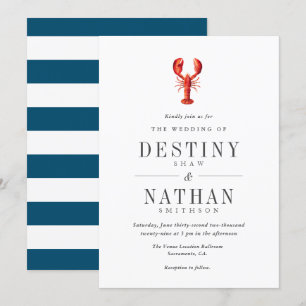 Invitation Tide rouge  Lobster Theme Mariage Navy  Blanc