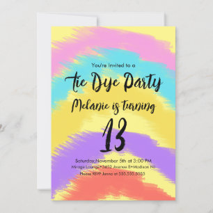 Invitation Tie Dye Anniversaire Fête Colorée Arc en Ciel