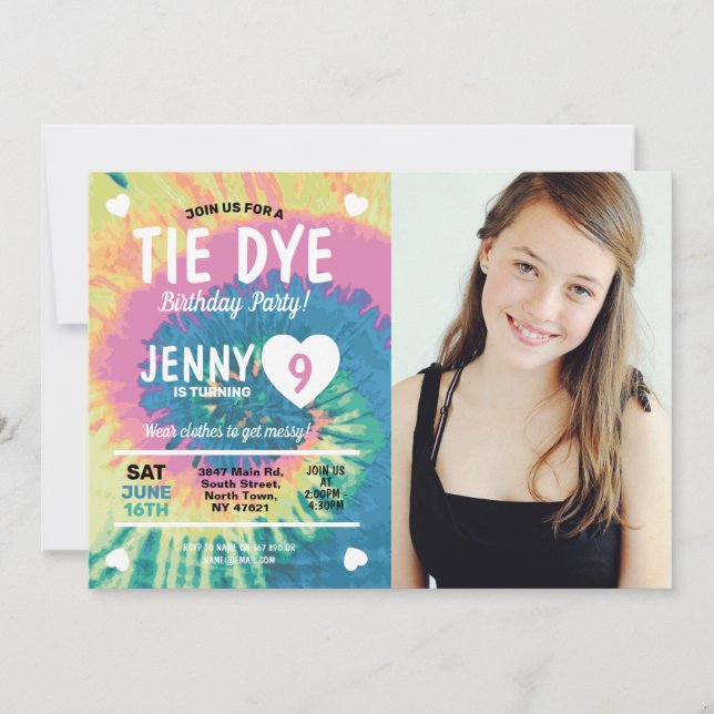 Invitation Tie Dye Anniversaire Obtenez Messy Fun Girls Photo (Devant)