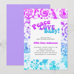 Invitation Tie Dye Baby shower Retro Peace Love Baby