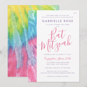 Invitation Tie Dye Bat mitzvah Hippie Chic Rose Turquoise