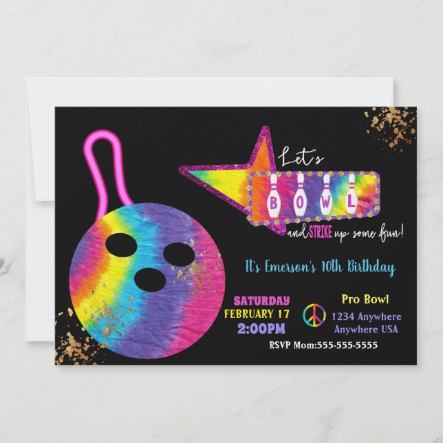 Invitation Tie Dye Bowling, bowling glacé des années 70 (Devant)