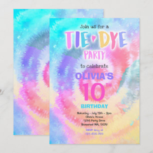 Invitation Tie Dye fête d'anniversaire Bright Tie Dye Hippy P