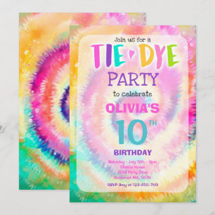 Invitation Tie Dye fête d'anniversaire Bright Tie Dye Hippy P