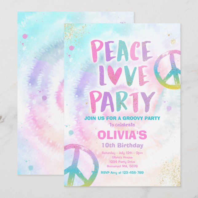 Invitation Tie Dye fête d'anniversaire Pastel Tie Dye fête d' (Devant / Derrière)