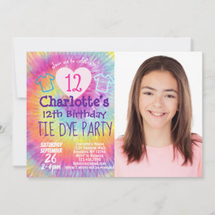 Invitation Tie Dye fête d'anniversaire Rainbow Photo