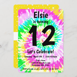 Invitation Tie Dye Fille fête d'anniversaire