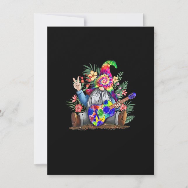 Invitation Tie Dye Gnome Paix Jouer Guitare Hippie Gnome Co (Devant)