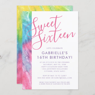 Invitation Tie Dye Hippy Chic Rose Turquoise Sweet 16 Anniver