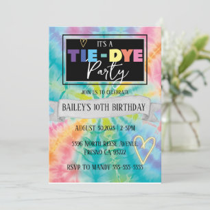 Invitation Tie Dye Party Hippie arc-en-ciel Anniversaire Invi