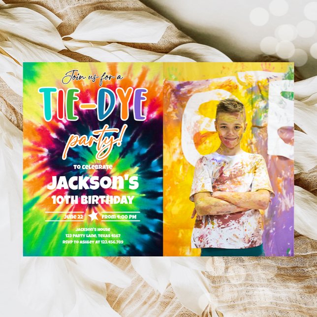 Invitation Tie Dye Party Hippy Couleurs vives Boy Anniversair (Créateur téléchargé)