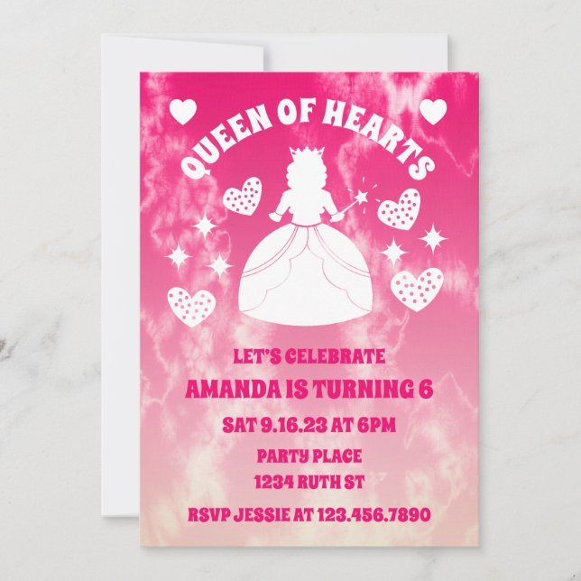 Invitation Tie Dye Reine Des Coeurs Anniversaire (Devant)