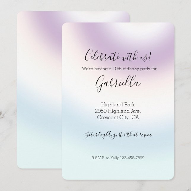 Invitation Tie dye Violet Blanc Bleu (Devant / Derrière)