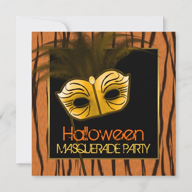 Invitation Tiger Orange Black Halloween Masquerade Party (Devant)