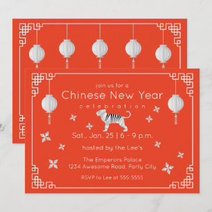 Invitation Tigre à l'origami chinois, orange