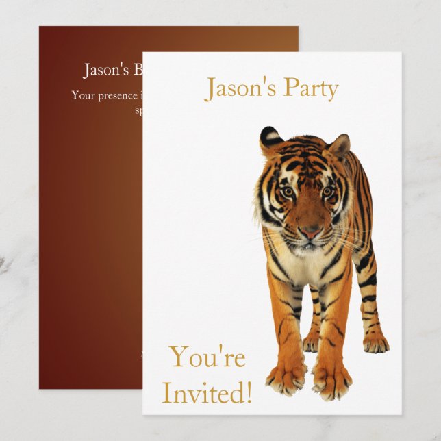 Invitation Tigre de fête d'anniversaire sur blanc (Devant / Derrière)