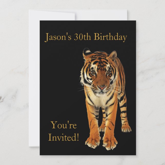 Invitation Tigre de fête du 30e anniversaire en noir (Devant)