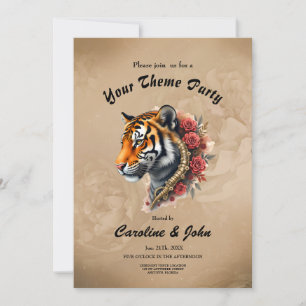 Invitation Tigre de Steampunk avec illustration Rose.