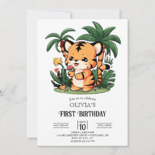Invitation Tigre gracieux coloré 1er anniversaire numérique