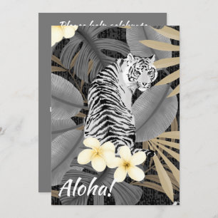 Invitation Tigre tropical Palmier hawaïen gris Jungle