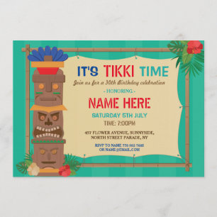 Invitation Tiki Anniversaire Fête Aloha Luau Totem PoIe Tropi