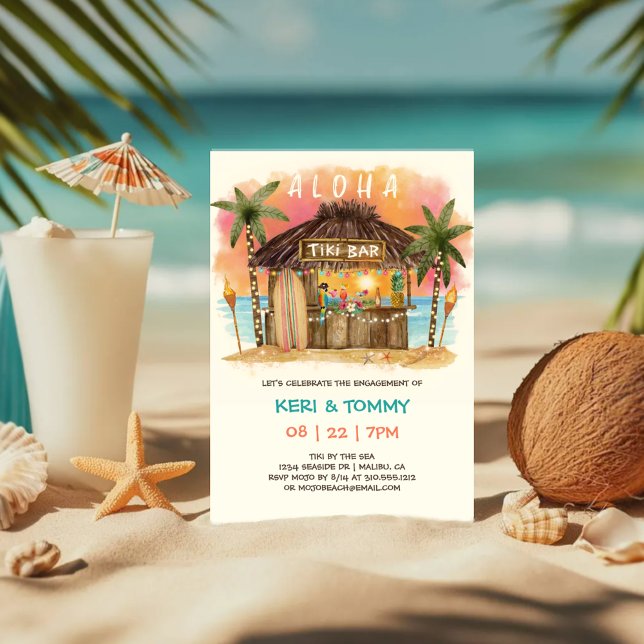Invitation Tiki Beach Bar | Fête de Fiançailles au coucher de (Créateur téléchargé)