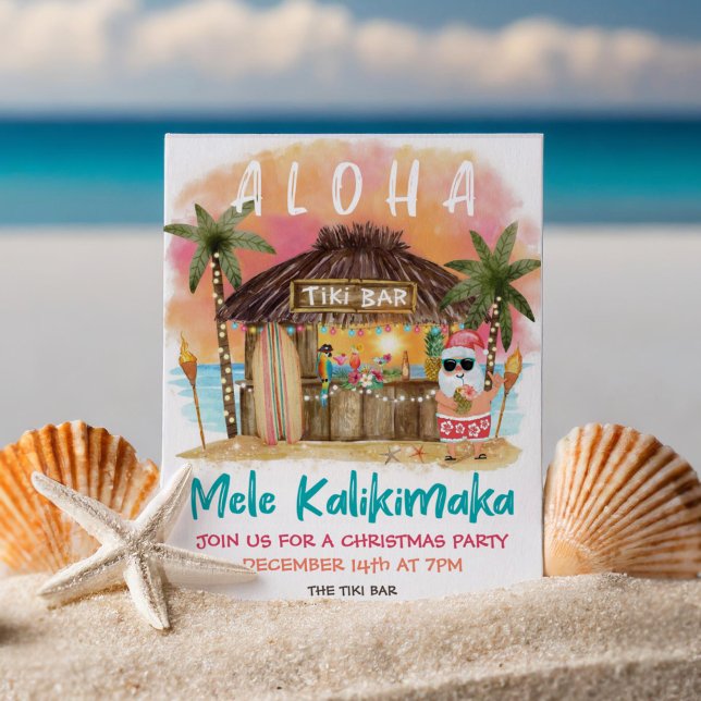 Invitation Tiki Beach Bar Tropical Père Noël Christmas Party (Créateur téléchargé)