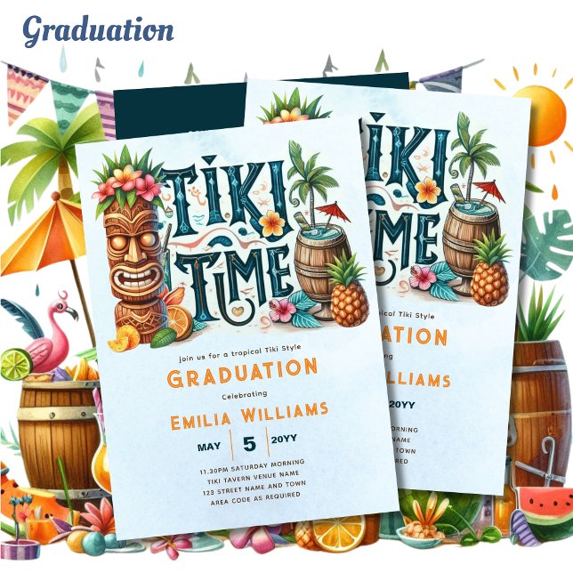 Invitation TIKI DIPLÔMEMENT Tropical Luau Hawaiian Party (Créateur téléchargé)