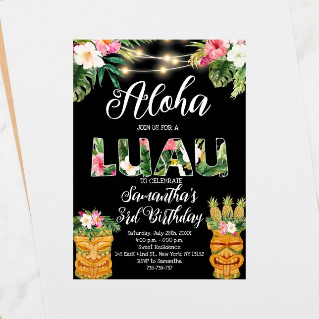 Invitation Tiki Hawaiian Aloha Tropical Birthday Luau Party (Créateur téléchargé)