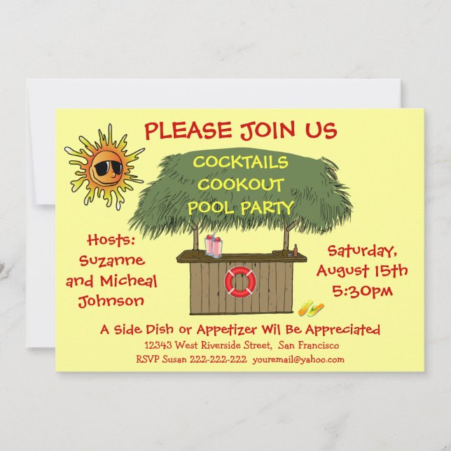 Invitation Tiki Hut Cocktail Cocktail Plage de cuisine ou fêt (Devant)