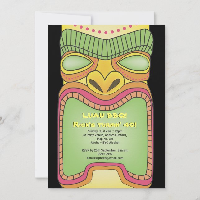 Invitation Tiki Luau Hawaiian Tropical Thème Beach Party (Devant)