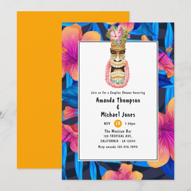 Invitation Tiki Luau Summer Beach Couples Douche (Devant / Derrière)